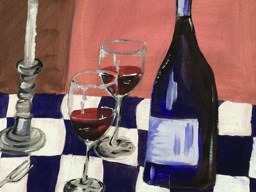 Gemälde: Stillleben mit Wein und Kerze